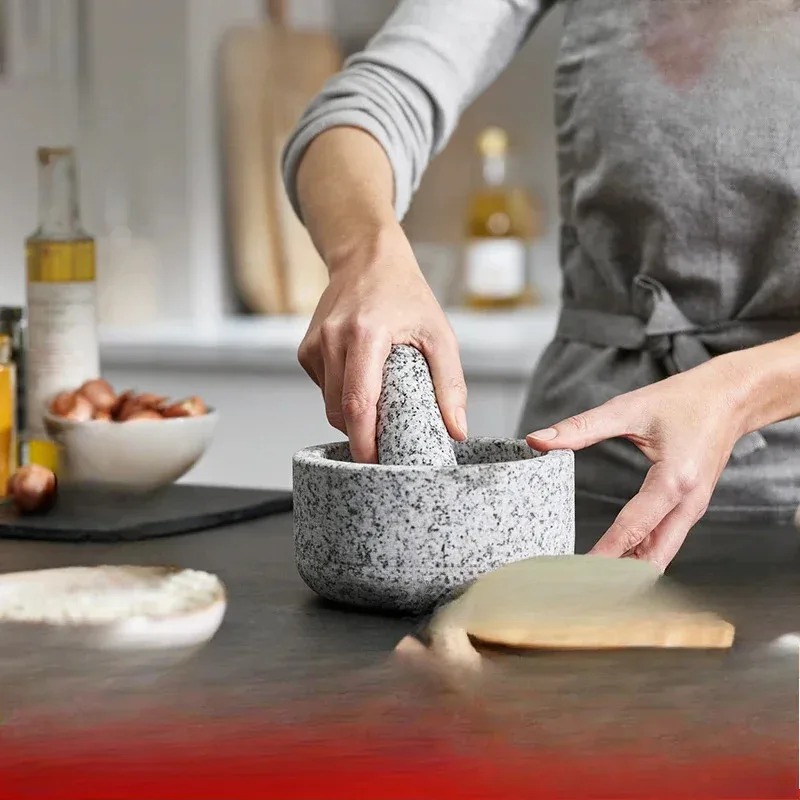 Garlic masher bamboo cover gra - огляд і ціна Mortar Pestle Granite