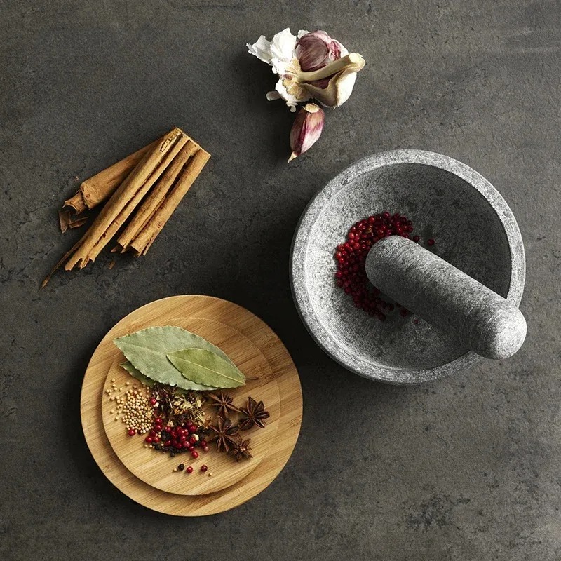 Garlic masher bamboo cover gra - огляд і ціна Mortar Pestle Granite